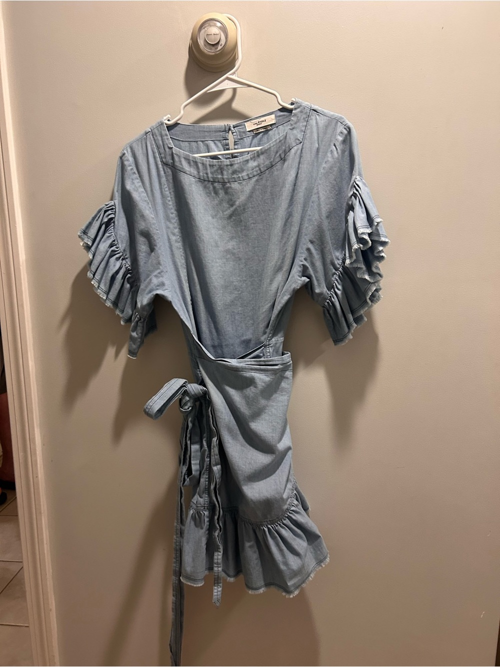 Isabel Marant Etoile Lelicia Chambray Ruffle Wrap Dress